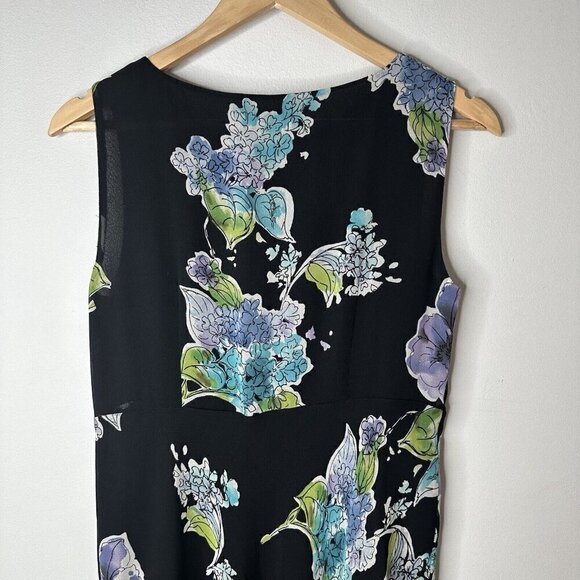 Talbots Vintage Dress Black Fairy Romantic Floral 100% Silk MIDI Sleeveless Sz 6 - Picture 9 of 13